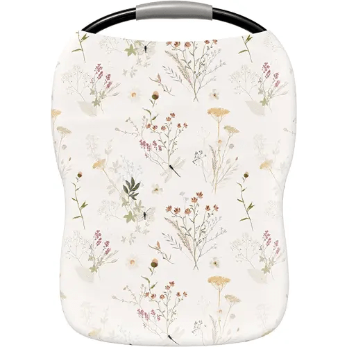 Pobi Baby Premium Multi-Use Cover - Nursing Cover, Baby Car Seat Covers, Shopping Cart, High Chair, and Breastfeeding Cover - Ultra-Soft, Stretchy, Floral Scarf for Baby and Mom (Wildflower)