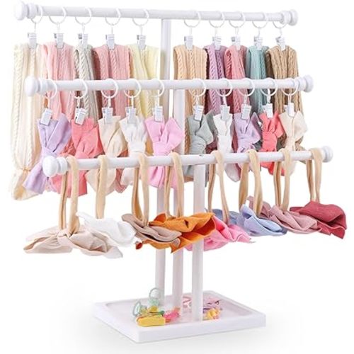 Baby Headband Holder - 3-Tier Wooden Headband Organizer - Hairbands Display Stand Hair Accessories Organizer Storage - Baby Present Registry and Baby Shower List for Nursery Decor