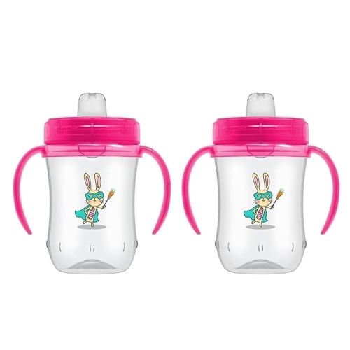 Dr. Brown's Milestones Soft Spout Sippy Cup with Handles, Pink Bunny Heroes, BPA-Free, 9 oz/270 mL, 9m+