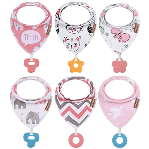 vuminbox Baby Bandana Drool Bibs 6-Pack and Teething Toys 6-Pack Made with 100% Organic Cotton, Absorbent and Soft Unisex