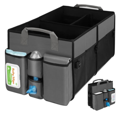 Collapsible Trunk Organizer & Diaper Changing Station, Baby Diaper Caddy Organizer with Movable Dividers, Easy-to-Reach for Back Seat Travel Car Organizer, Waterproof Car Trunk Organizer Groceries