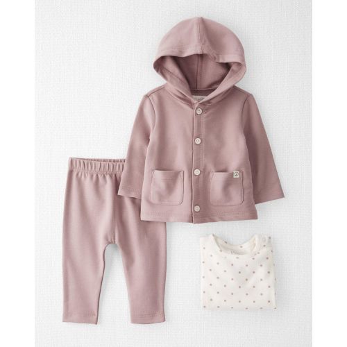 Baby Organic Mauve 3-Piece Polka Dot Playwear Set - Mauve 6 Months (6M)