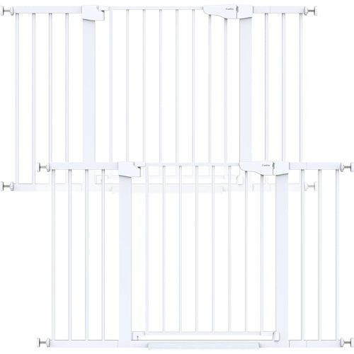 Cumbor 2 Pack 29.7-51.5" Extra Wide Baby Gate for Stairs, Easy Walk Through Dog Gates for Doorways, Pressure Mounted Pet Gate Indoor, Safety Auto-Close Child Gate for Kids with 4 Wall Cups, White