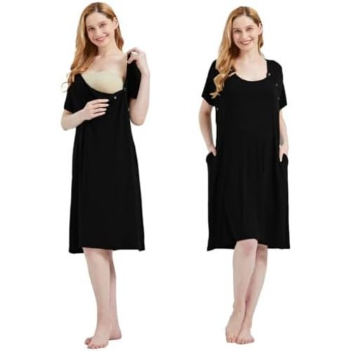 Mama & Wish Labor and Delivery Gown 3 in 1 Labor, Delivery and Nursing Gown for Hospital Made with Ultra-Soft Fabric