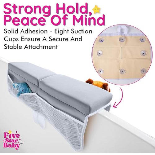 Bath Kneeler and Elbow Rest Pad Set - Extra Comfortable and Soft Bath Kneeling Pad for Bathing Baby with Bath Toys Organizer - Thick Memory Foam, Quick-Dry Bathtub Kneeling Set (Grey)
