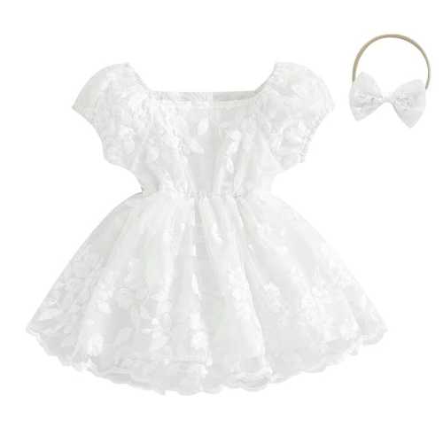 Baby Girl Puff Sleeve White Lace Dress – The Trendy Toddlers
