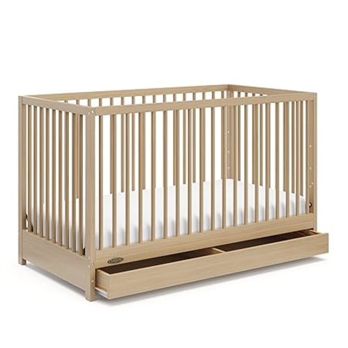 Graco Teddi 5-in-1 Convertible Crib with Drawer – GREENGUARD Gold Certified, Full-Size Nursery Storage Drawer, Baby Crib Converts to Toddler Bed, Daybed and Full-Size Bed (Driftwood)