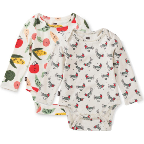 Printed Full Sleeve Bodysuit, Eat Your Veggies (Pack Of 2) - Tea Collection | Maisonette