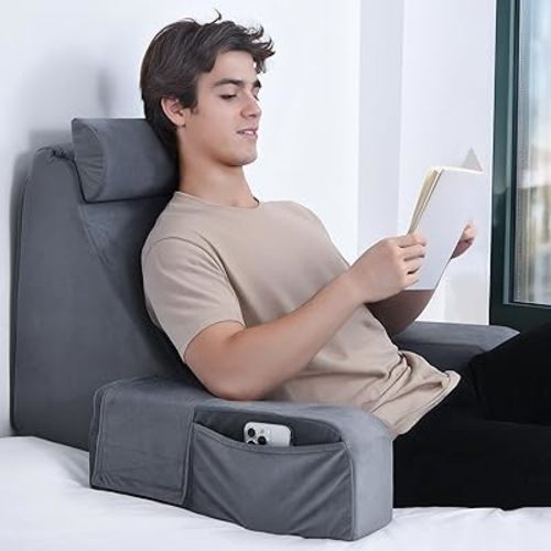 ENITYA Reading Pillow for Sitting in Bed Adult, Back Pillow for Bed Sitting up, Reading & Bed Rest Pillows for Watching TV/Reading/Gaming/Resting in Bed, Couch or Floor, Large 21"(Grey)