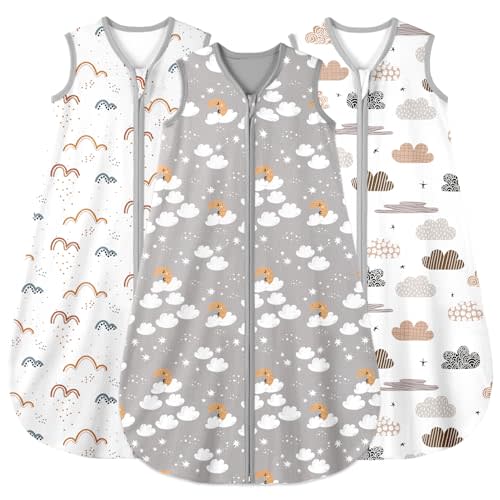 Yoofoss Baby Sleep Sack 6-12 Months Wearable Blanket for Babies 100% Cotton 2-Way Zipper TOG 0.5 Toddler Sleeping Sack 3 Pack, Comfy Lightweight Sleep Sacks