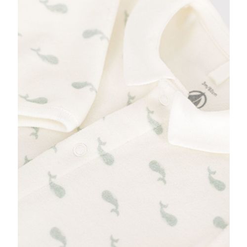 Velour Whale Print Footie With Collar