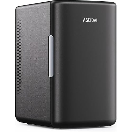 AstroAI Mini Fridge 2.0 Gen, 6 Liter/8 Cans Makeup Skincare Fridge 110V AC/ 12V DC Portable Thermoelectric Cooler and Warmer Little Tiny Fridge for Bedroom, Cosmetics (Dark Black)