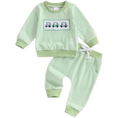 Toddler Boy Girl Golf Outfit Stripes Long Sleeve Sweatshirt Shirt Cute Pants Set Kids Baby Fall Winter Clothes
