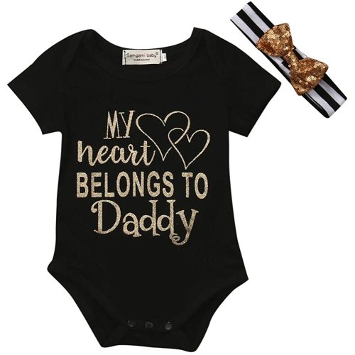 Infant Baby Girls Daddys Letter Playsuit Romper Bodysuit Short Sleeve Shirt