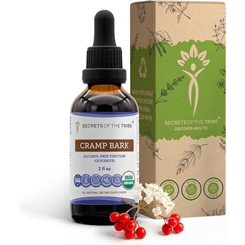 Secrets of the Tribe Cramp Bark USDA Organic | Alcohol-Free Extract, High-Potency Herbal Drops | Made from 100% Certified Organic Cramp Bark (Viburnum Opulus) Dried Bark 2 OZ