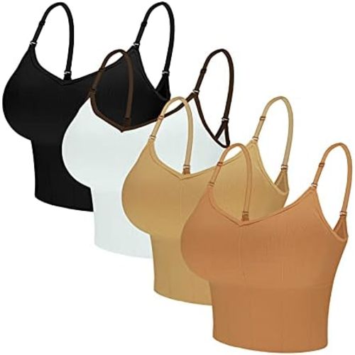 Eleplus 4 Pieces Comfy Cami Bra for Women Crop Top Yoga Bralette Longline Padded Lounge Bra Pack of 4