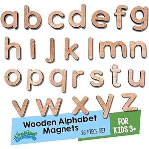Lower Case Wooden Letters Alphabet Magnets Set - Educational Toy for toddlers - Magnetic Letters for Refrigerator & School Board - For Letter Recognition & Spelling - Toys for Kids 3+