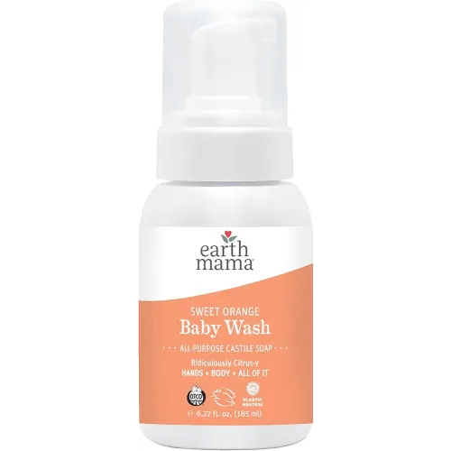 Earth Mama Sweet Orange Baby Liquid Wash Foaming Hand Soap, Organic All Purpose Body Wash for Sensitive Skin, Castile Soap with Coconut Oil, Shea Butter, Calendula, & Aloe, (Packaging May Vary)