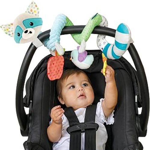 Infantino Spiral Activity Toy - Textured Play Activity Toy for Sensory Exploration and Engagement, Ages 0 and Up, Blue Raccoon