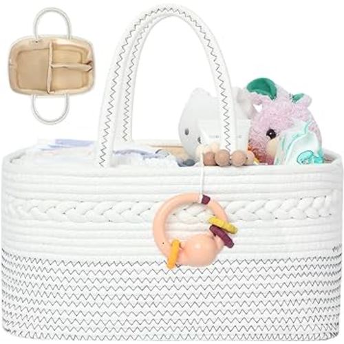 miss fong Diaper Caddy Organizer - Baby Diaper Caddy Portable Baby Diaper Organizer Baby Basket with Removable Dividers Baby Storage Basket & Car Travel Basket,Baby Shower Gifts for Newborn(Black)