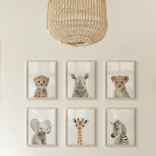 Baby Safari Animals Nursery Decor - African Animals Set of 6 Prints