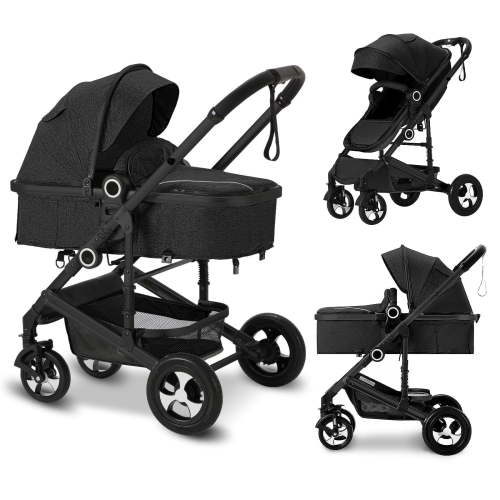AILEEKISS 3-in-1 Convertible Baby Stroller with Big Seat and Adjustable Canopy, 24 Pound, Black