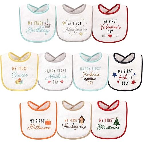 Hudson Baby Unisex Baby Cotton Terry Drooler Bibs with Fiber Filling, Holiday Birthday, One Size
