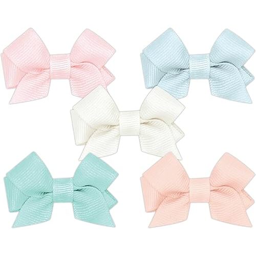 Wee Ones Baby Girl's Multipack Five Tiny Grosgrain Hair Bows, Spring 2023 Season Bows