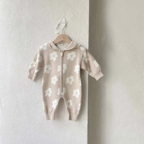 Floral Knitted Zip Up Hooded Jumpsuit Romper – August + Willow