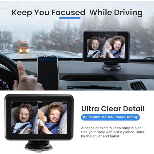 Itomoro Baby Car Mirror,HD Dual Channel with 2 IR Night Vision Camera, 5 Mins Easy Installation Baby Car Mirror Clear Car Baby Camera for Rear Facing Seat Backseat