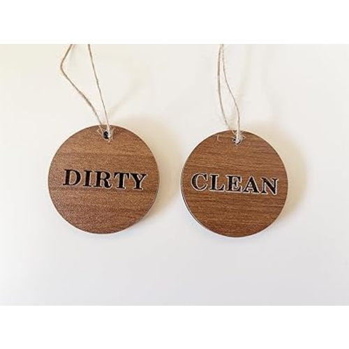 Laundry Basket Clean & Dirty Labels Wooden Signs,Vintage Round Laundry Basket Tags Guest Bathroom Laundry Room classify Signs (Brown)