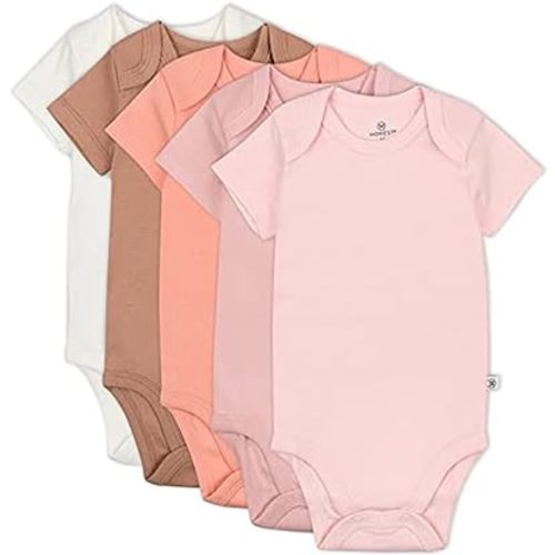 HonestBaby baby-girls 5-pack Short Sleeve Bodysuits One-piece 100% Organic Cotton for Infant Baby Girls
