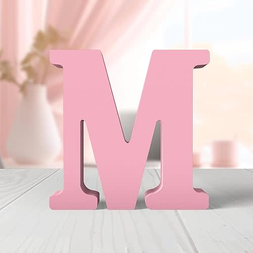 6 Inch Pink Wood Letters Unfinished Wood Letters for Wall Decor Decorative Standing Letters Pink Block Letters for Wall Decoration for Wall Decoration for Craft Home Party Projects (M)