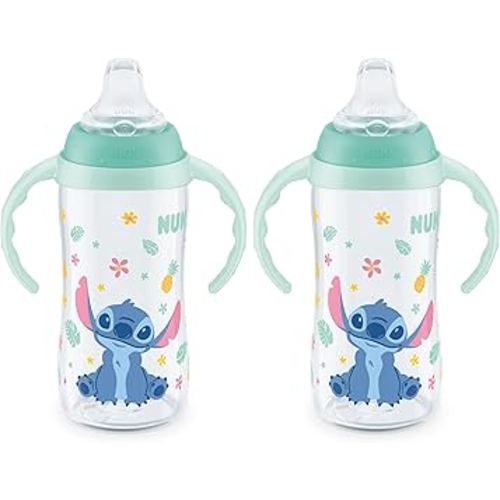 NUK Learner Cup, 10 Oz, Pack of 2, Disney's Stitch – Soft Spout, Easy-Grip Handles, BPA Free, Spill Proof Transition Sippy Cup