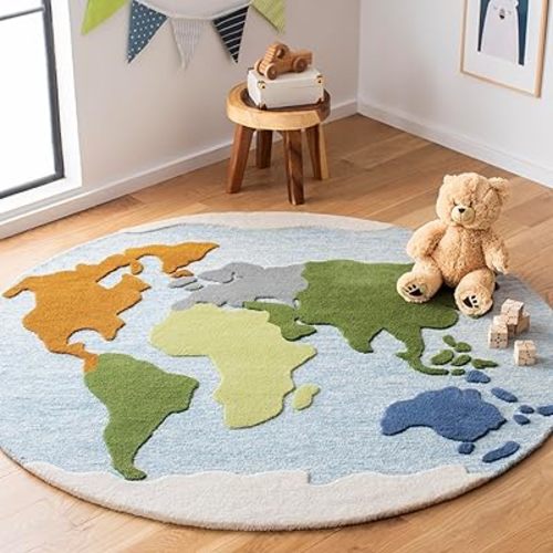 Martha Stewart x SAFAVIEH Area Rug Collection - 5' Round, Blue & Green, Handmade Wool, Ideal for Living Room, Bedroom, Office, Dining Space (MSR3365M)