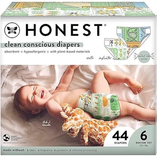 The Honest Company Clean Conscious Diapers | Plant-Based, Sustainable | Color Me Paisley + Grow Together | Club Box, Size 6 (35+ lbs), 44 Count