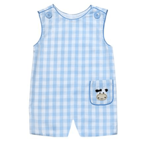 Farm Applique Light Blue Buffalo Check Shortall