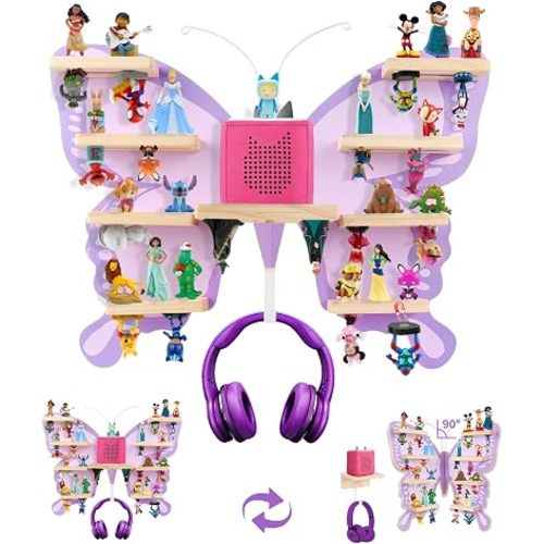 Butterfly for Tonies Figures Storage Box Holder Wooden, Convertible Tonie Box 1/2 Storage Shelf Magnetic 40+ Creative Tonies Figures Organizer with Mounting Hardware for Kid's Gift (Purple Shelf Only)