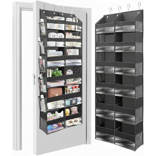 HOMELUX THEORY UPGRADED 6 Tiers Over The Door Organizer Hanging - 100D EXTRA THICK & 50lbs HUGE CAPACITY, 12 Side Mesh Pockets Over The Door Shoe Organizer, Hanging Closet Organizer (Dark Gray, XL)