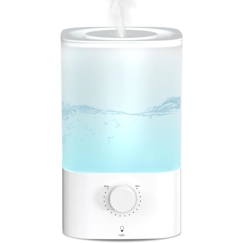 Cool Mist Humidifier for Bedroom & Baby Nursery - 3.2L Top Fill, 360° Nozzle, 40H Runtime, 28dB Quiet, 5μm Mist, Direct Oil Use, 7-Color Light, BPA Free, Bedroom, Desk & Office Humidifiers