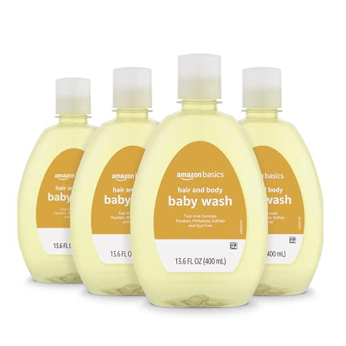 Amazon Basics Tear-Free Baby Hair and Body Wash, Lightly scented, 13.60 Fl Oz (Pack of 4)