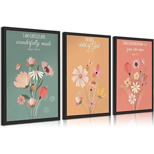 3Pcs Boho Nursery bible verse Canvas wall art vintage flower nursery Posters Prints christian Girl Nursery wall Decor Pictures for Living room Bedroom Girls room Decoration Unframed