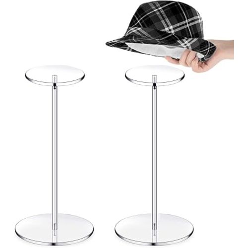 Yookeer 2 Set Clear Acrylic Hat Stands and Wig Display Rack Stands for Multiple Hats Display Tabletop Baseball Caps Watch Tabletop(12 Inch in Height,Round Bottom)