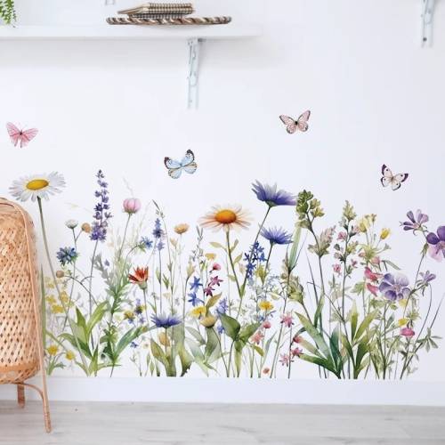 Colorful Flower Plant Wall Sticker, Removable Skirting Line Wall Stickers ,Bedroom Wall Sticker, Waterproof Warmly Staircase Wall Decoration