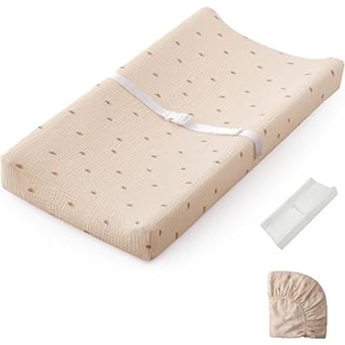 Blissful Diary Muslin Baby Changing Pad with Waterproof Lining Foam, Diaper Changing Table Pad with Cover for Dressers (Sunshine, Rectangular)