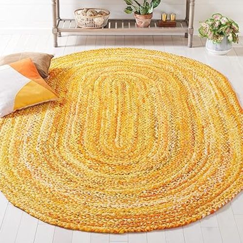 SAFAVIEH Braided Collection Area Rug - 6' x 9' Oval, Gold, Handmade Country Farmhouse Reversible Cotton, Ideal for High Traffic Areas in Living Room, Bedroom (BRD452D)