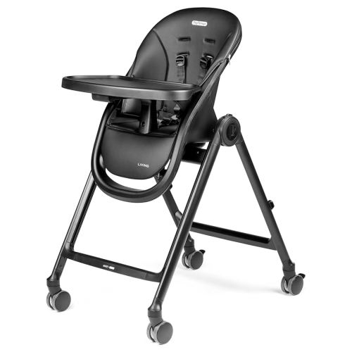 Peg Perego Living, Grow with Baby Folding High Chair & Recliner, Height Adjustable, Quick Clean & Easy Push Wheels for Babies & Toddlers, Made in Italy, True Black
