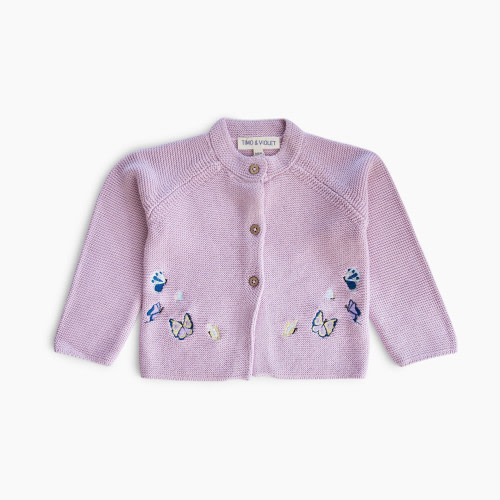 Timo & Violet Knit Cardigan & Hat Set - Embroidered Butterfly, 0-9 M