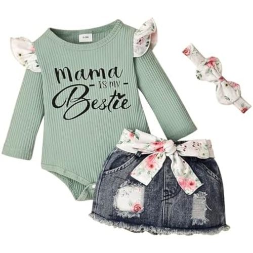Baby Girl Clothes Newborn Long Sleeve Ruffle Romper Short Skirt Jeans Pants Leporad Headband Infant Outfits