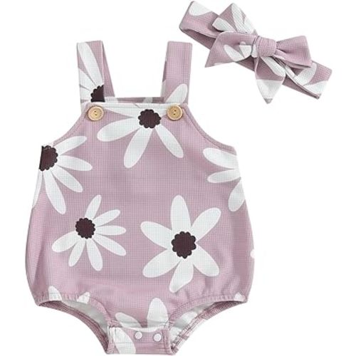 Bingqiling Newborn Infant Baby Girl Summer Outfits Sleeveless Romper Bows and Headbands Girls Clothes Jumpsuit